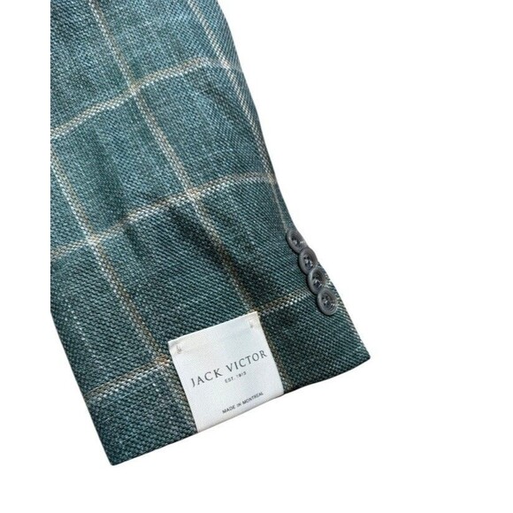 Jack Victor Blazer Mens Size 44L Austin Green Plaid Sport Coat Wool Silk Linen - Picture 7 of 13